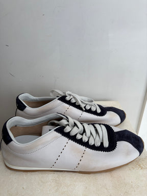 Miu Miu Plume Sneaker White and Navy With Distressing, 40