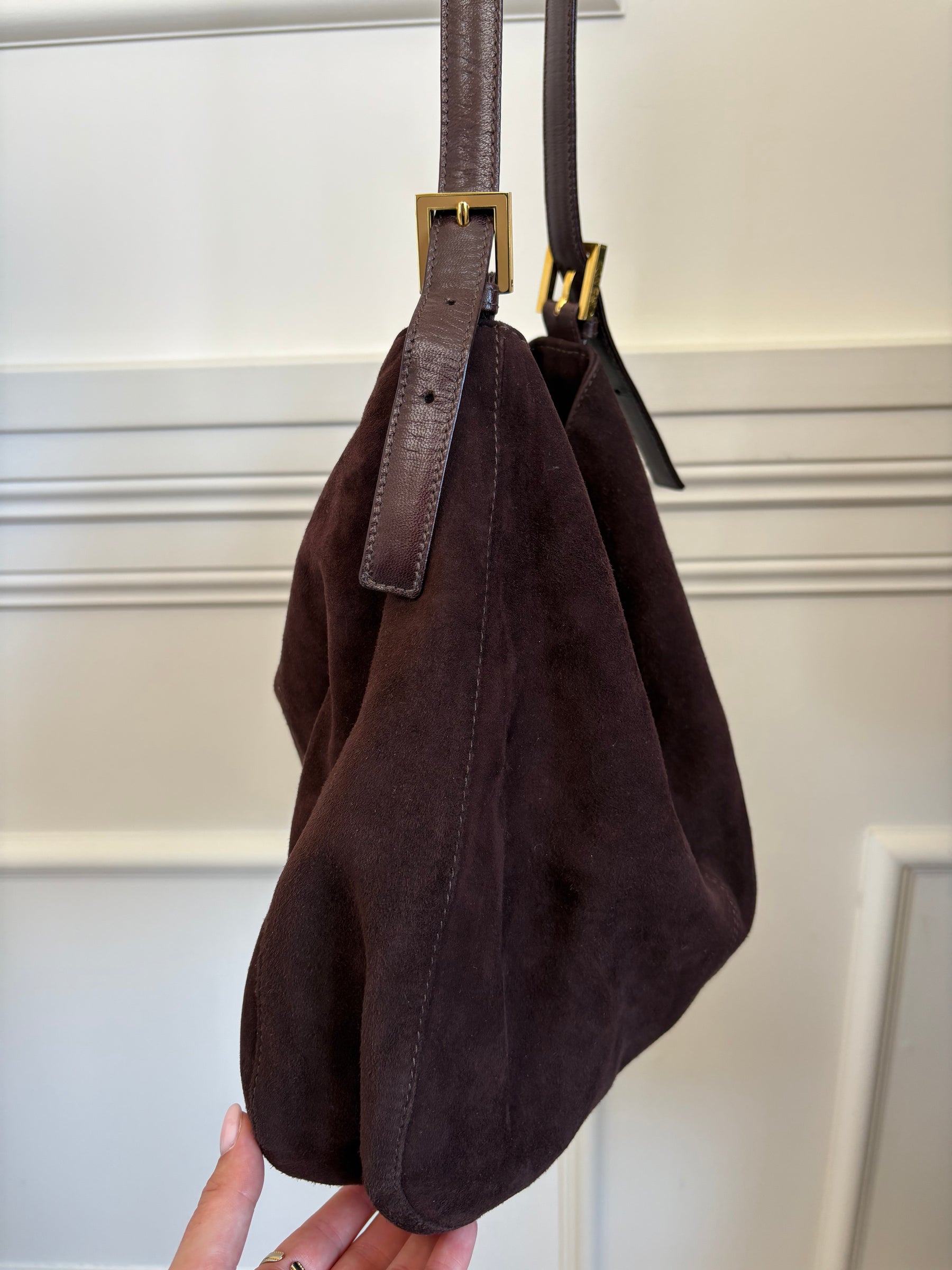 Fendi Brown Suede Baguette Hobo Shoulder Bag