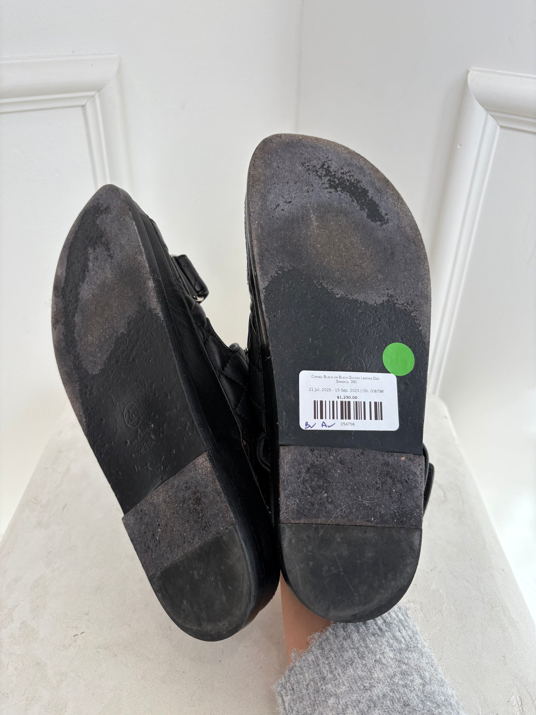 Chanel Black on Black Quilted Leather Dad Sandals, 39C