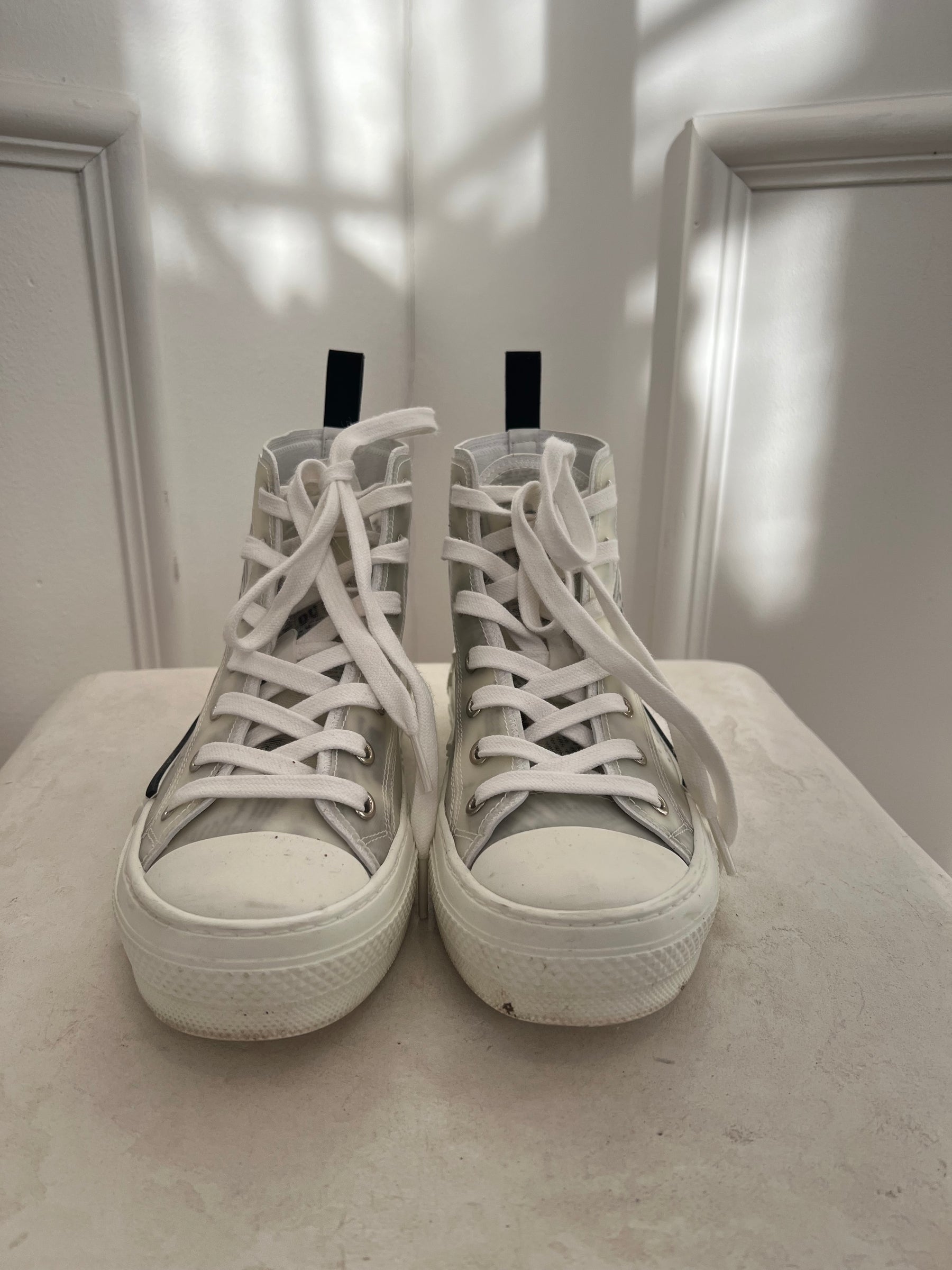 Dior Newspaper Print High Top Sneakers, 37