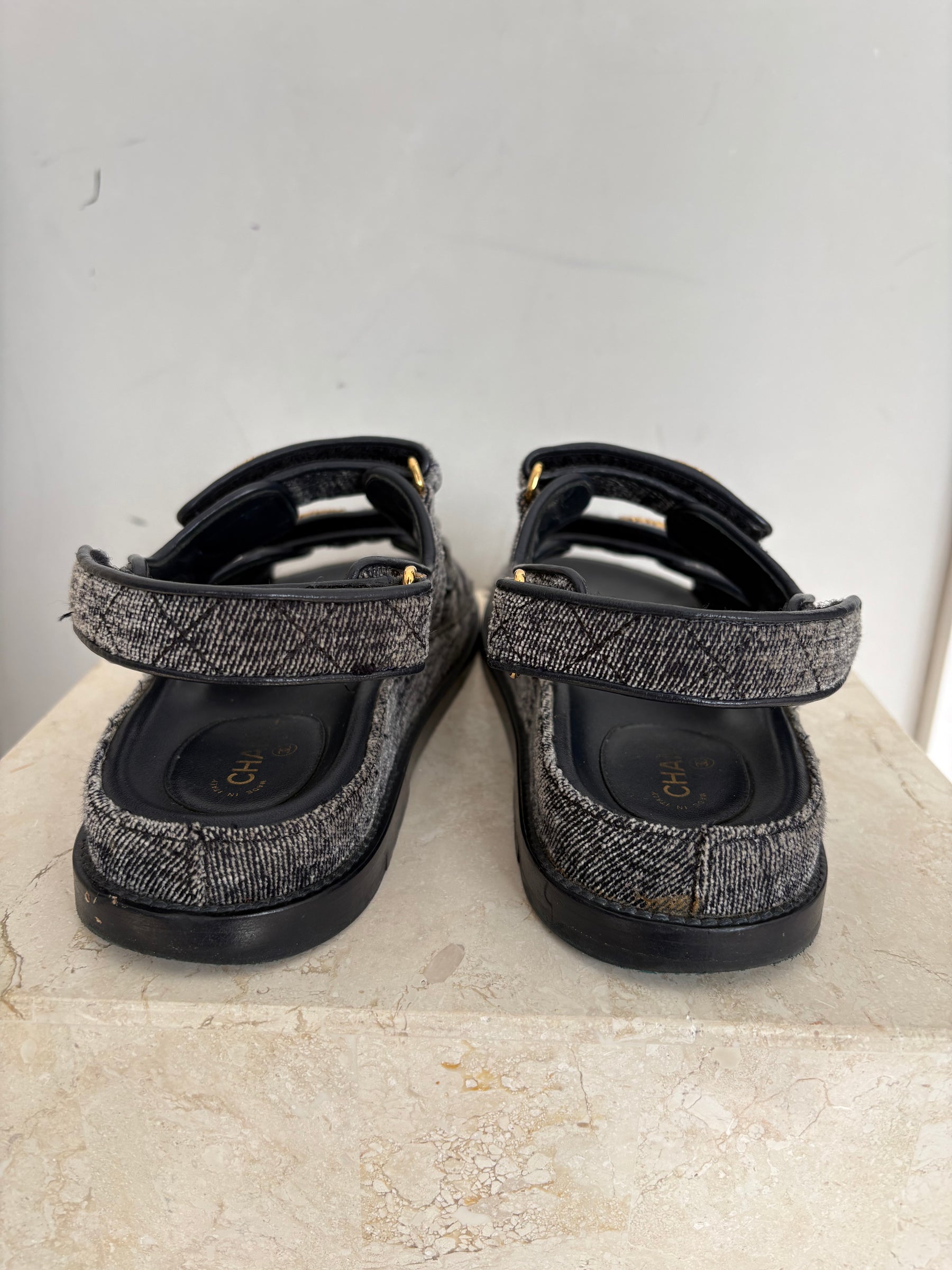 Chanel Blue Velvet Denim Effect Dad Sandal, 37 C