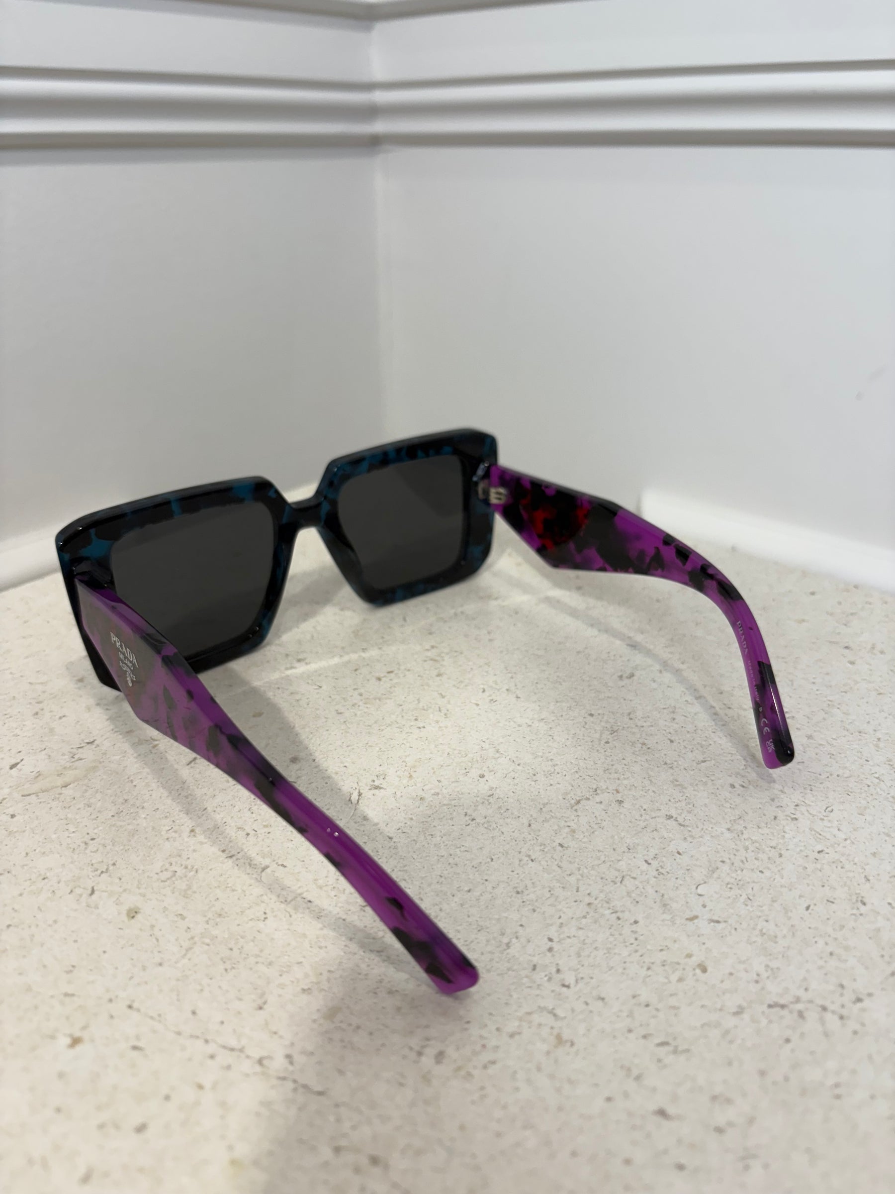 Prada Blue, Black and Purple Tortoiseshell Oversized Square Sunglasses