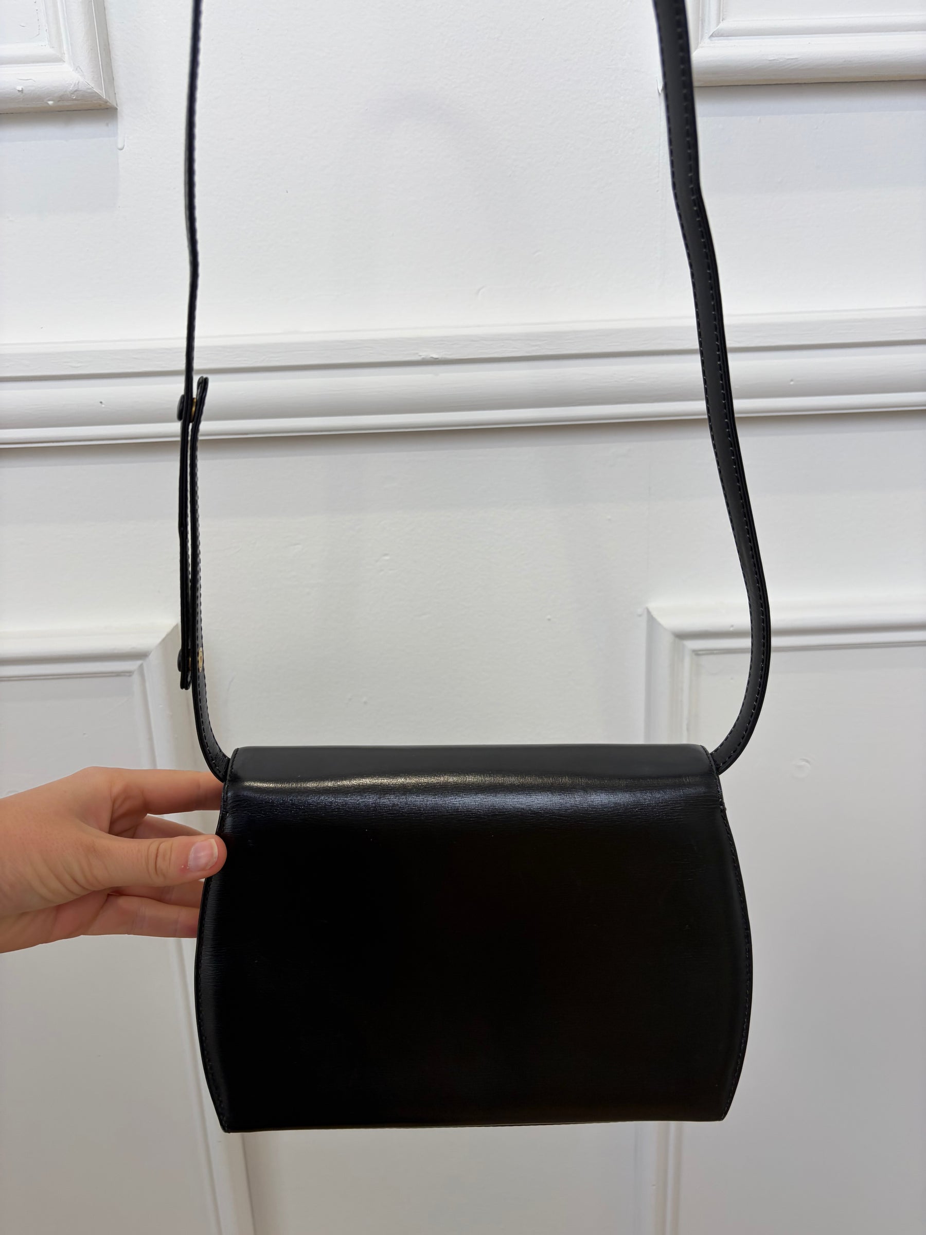 Gucci Black Leather Bamboo Turnlock Shoulder Bag