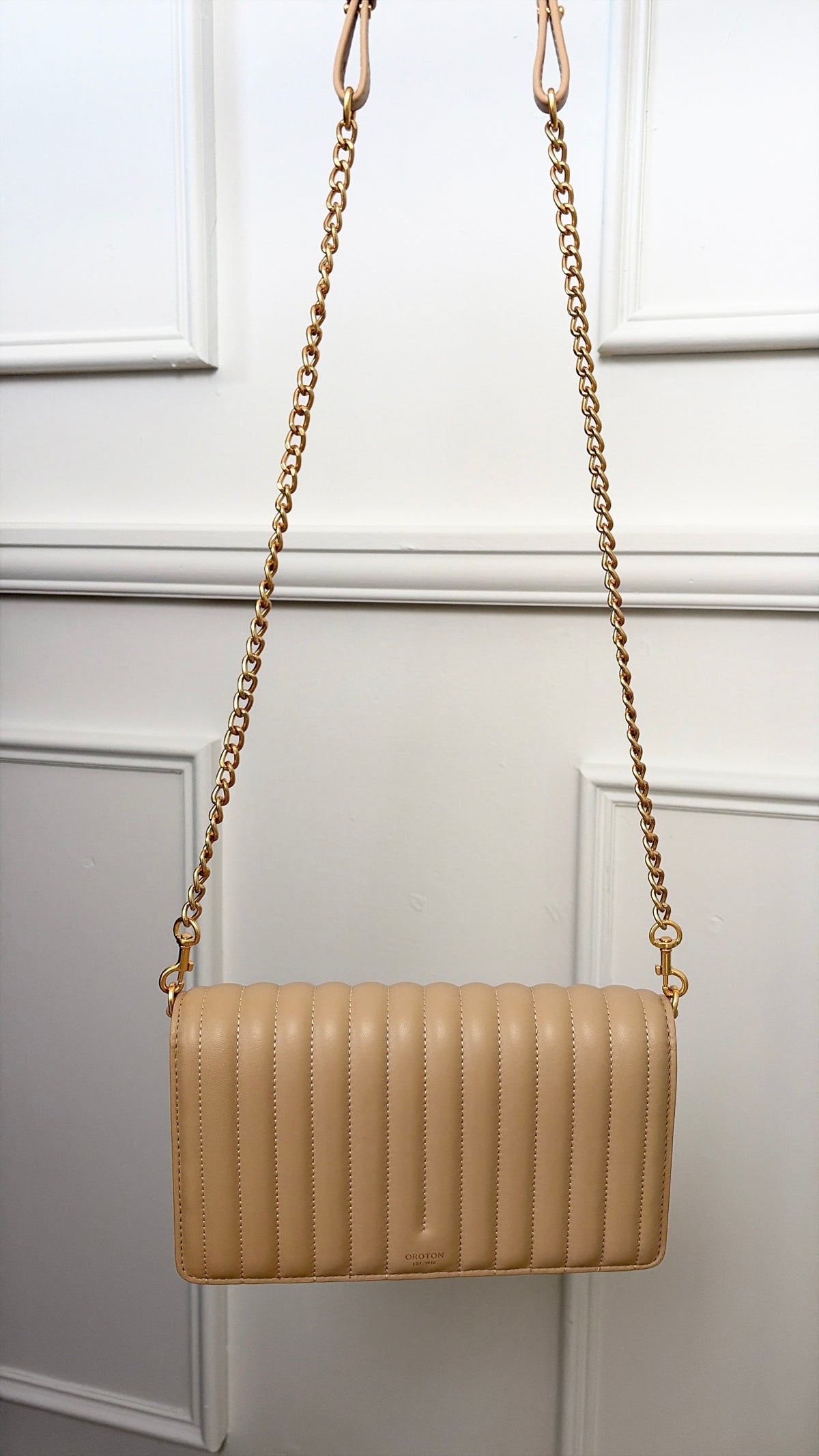 Oroton Beige Quilted leather Crossbody Bag
