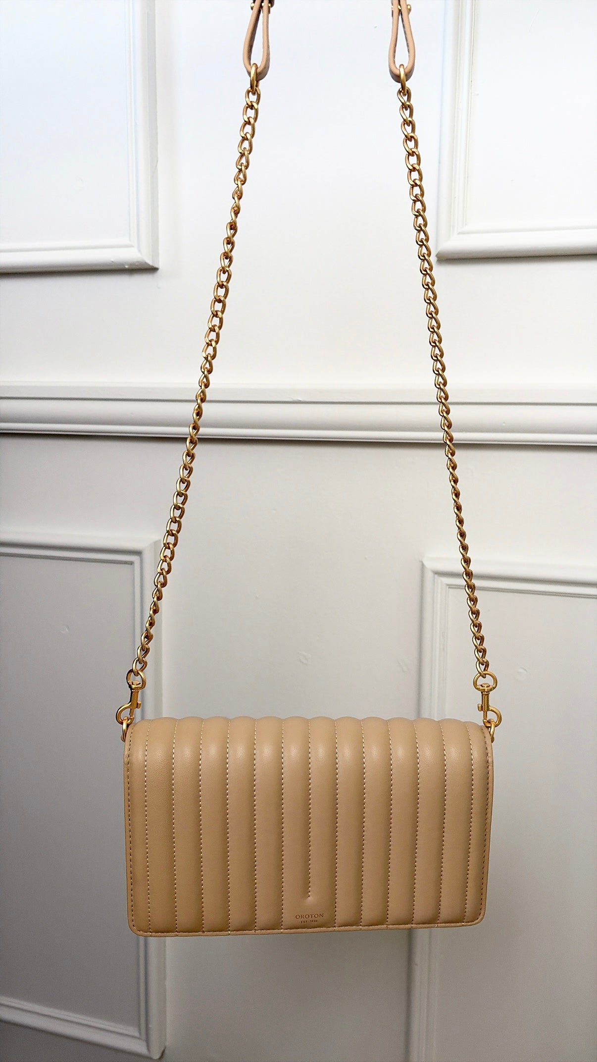 Oroton Beige Quilted leather Crossbody Bag