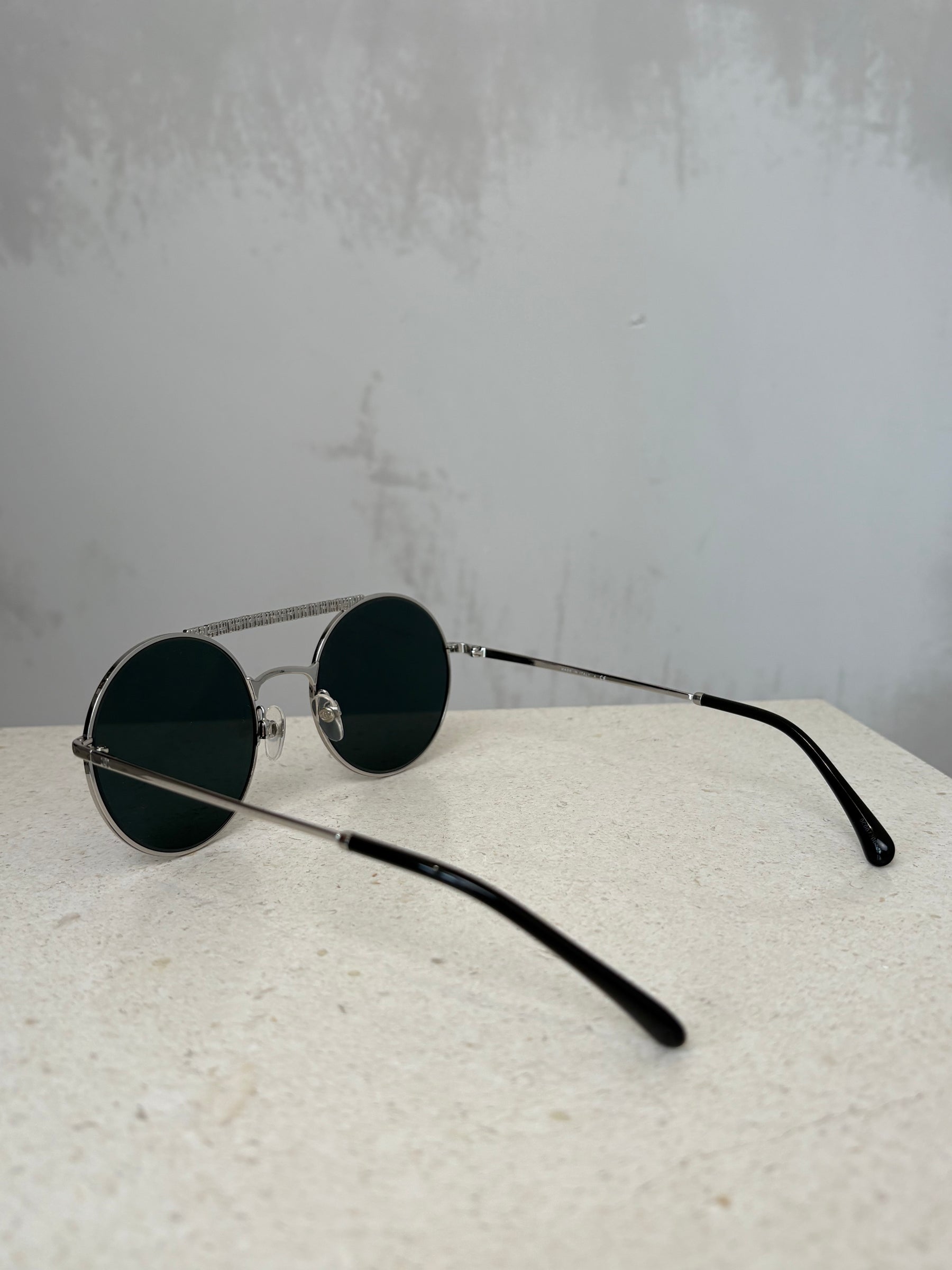 Chanel Silver Mirrored Round Aviator Sunglasses