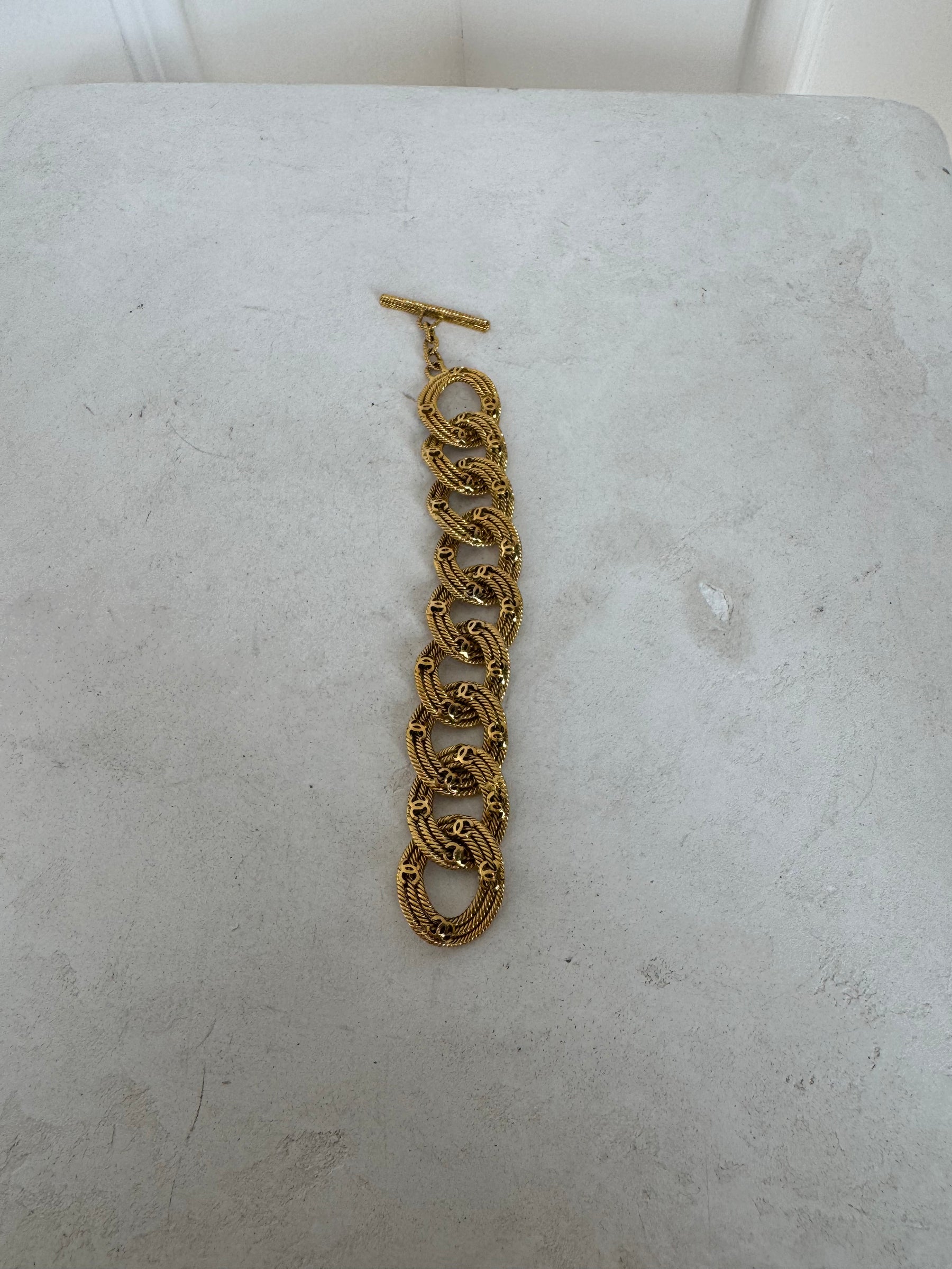 Chanel Gold Tone Logo Chain Bracelet