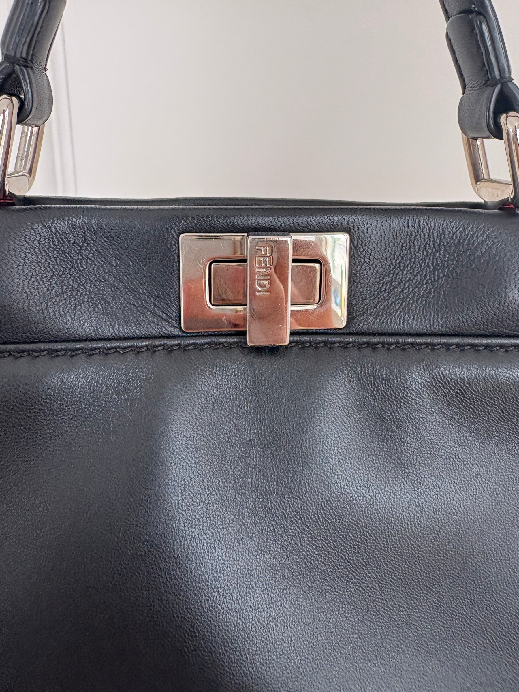 Fendi Black Leather Mini Monster Peekaboo