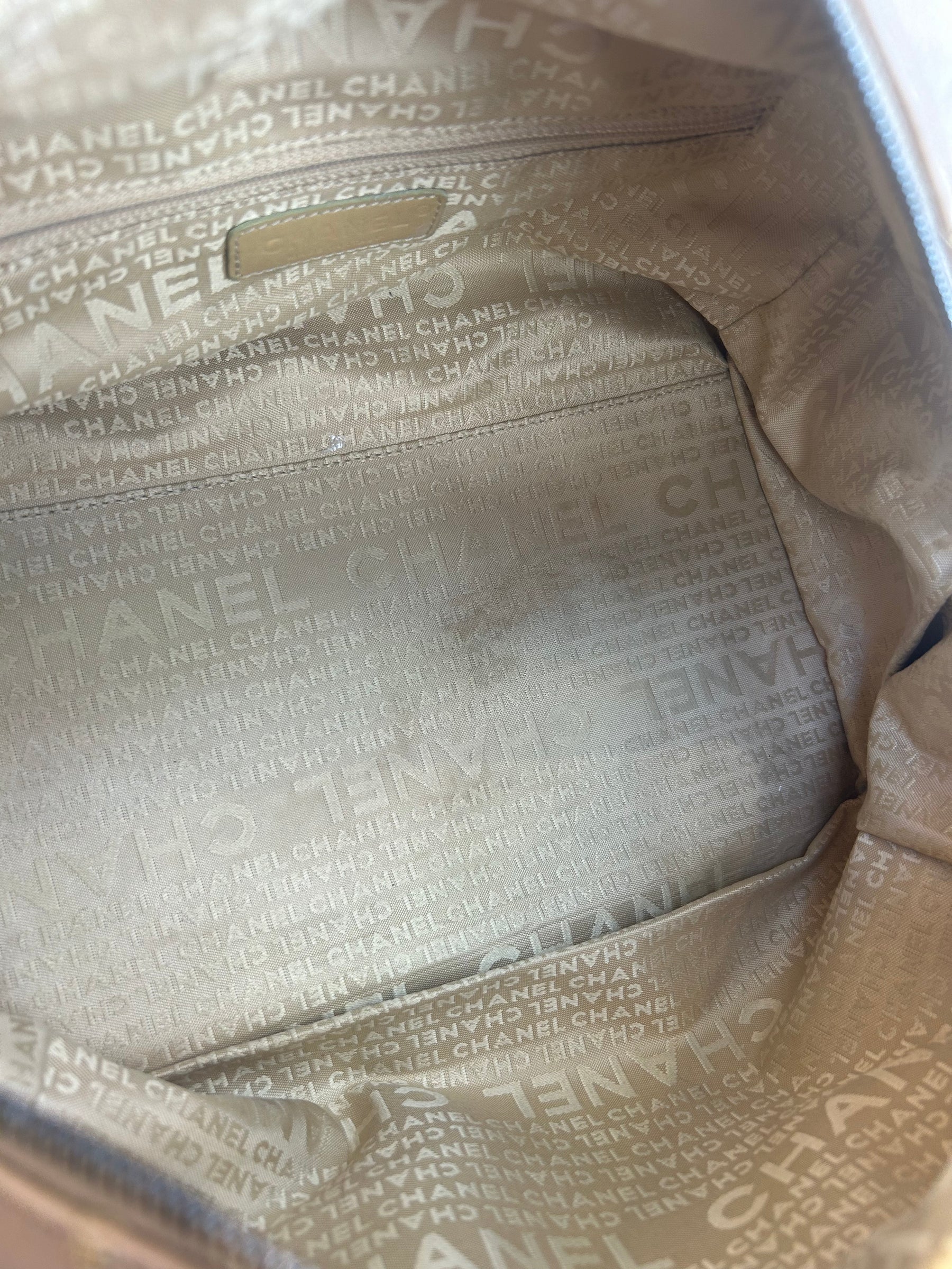 Chanel Beige Leather Logo Handle Bowling Bag