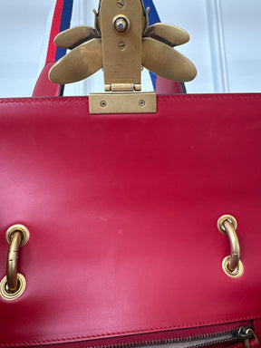 Gucci Red, White and Navy Leather Embellished Bee Shoulder Bag