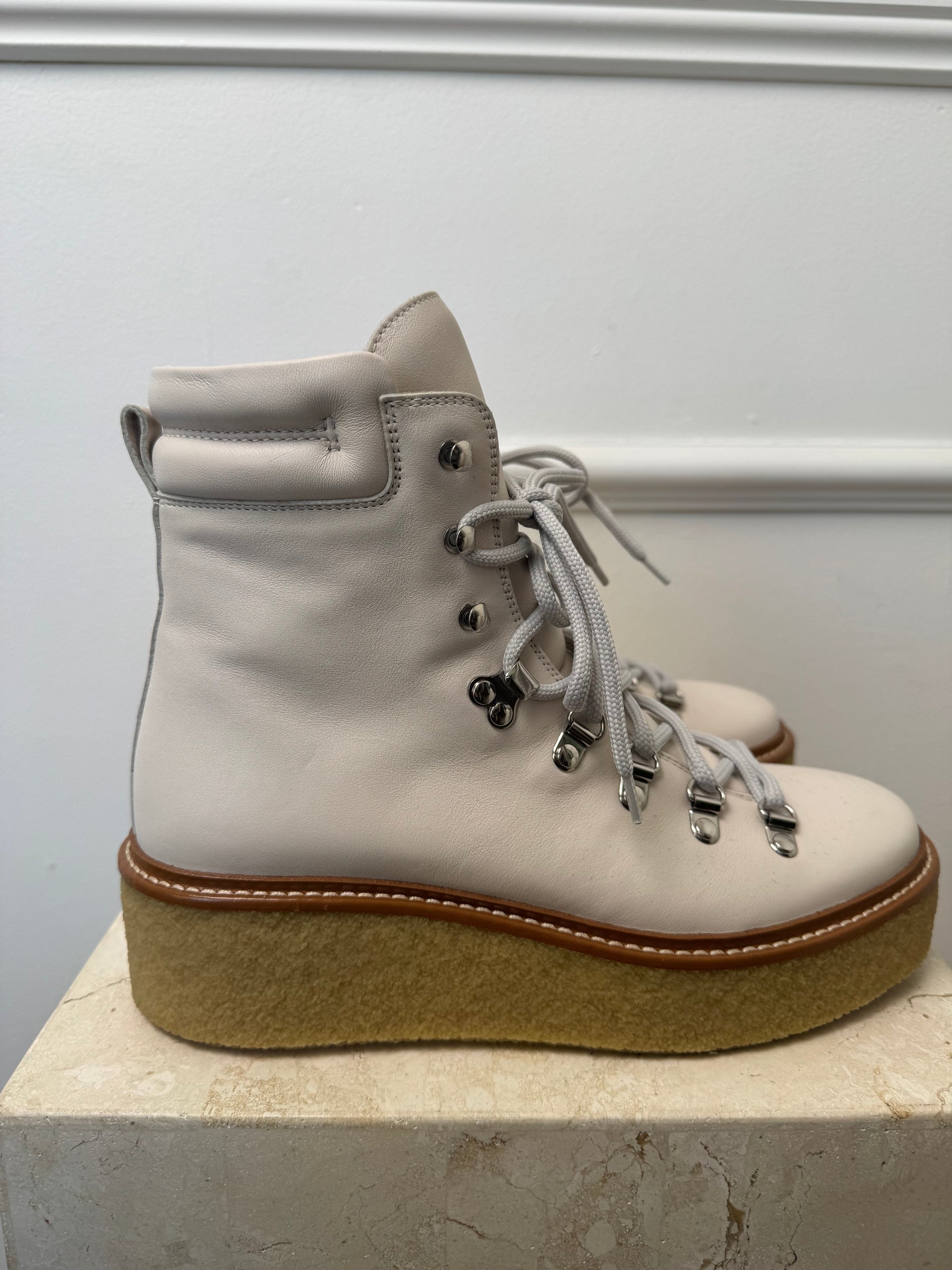Hermès Cream Leather Discovery Combat Boots, 38