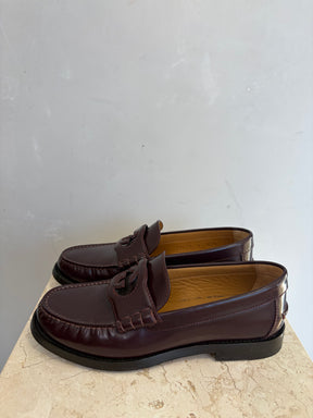 Gucci Cut Out GG Brown Leather Loafers, 5 UK