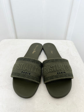 Christian Dior Khaki Embroidered D Way Slides, 39