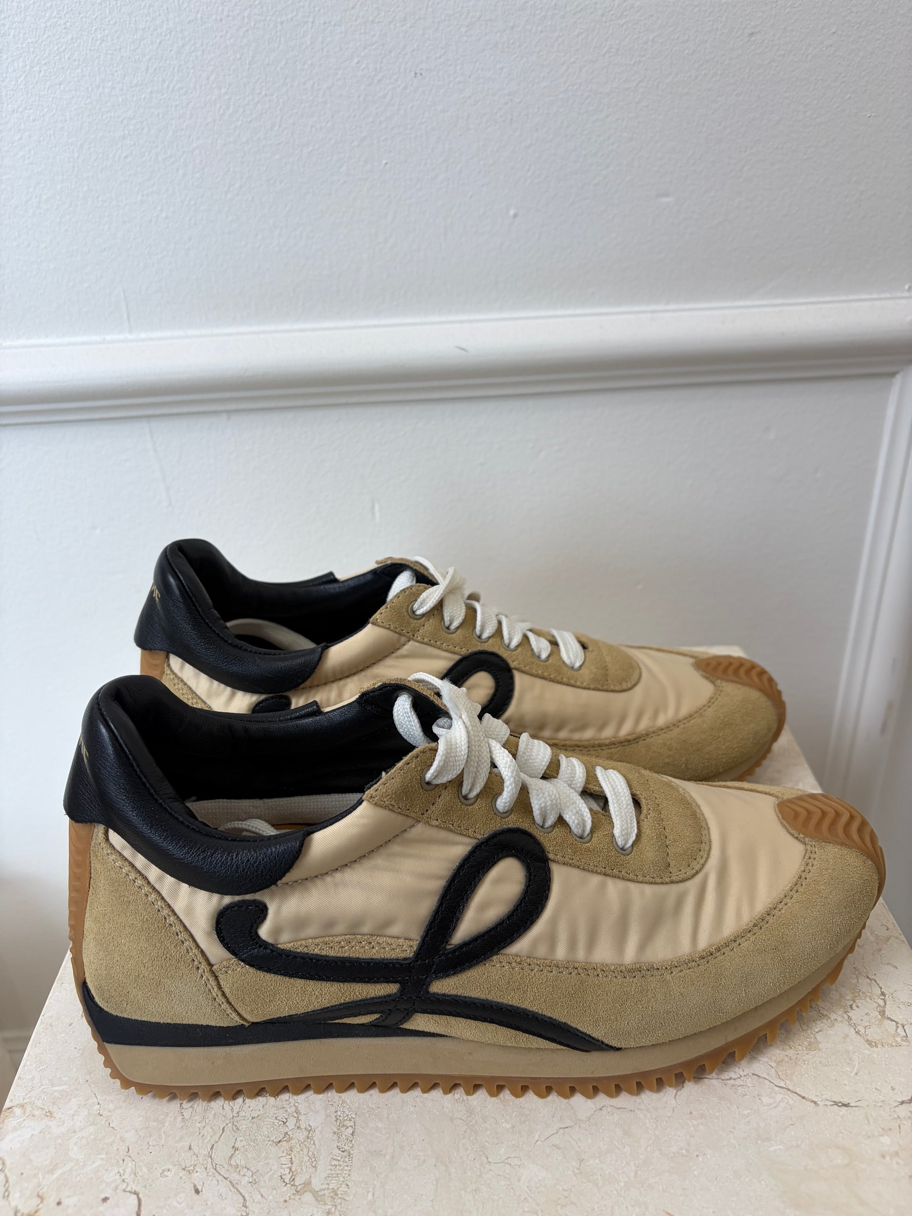 Loewe Beige and Black Nylon and Suede Flo Sneakers, 38