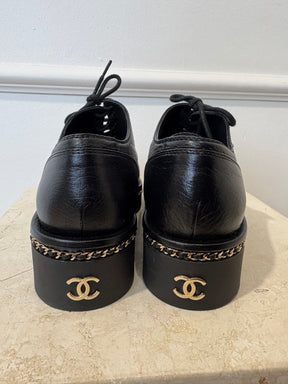 Chanel Black Leather Chain Detail Lace Up Shoe, 37 C