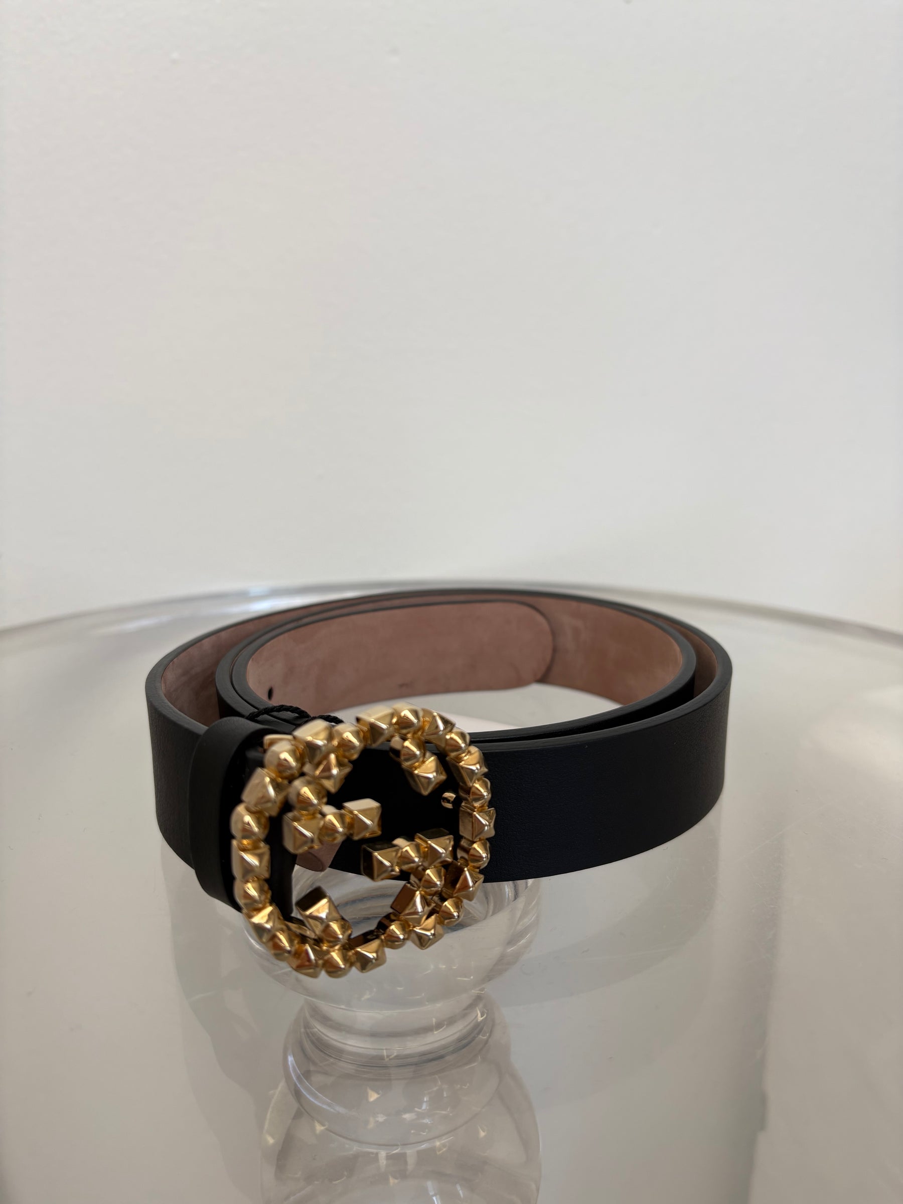 Gucci Black Leather Belt Gold GG, 85-34