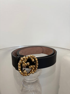 Gucci Black Leather Belt Gold GG, 85-34