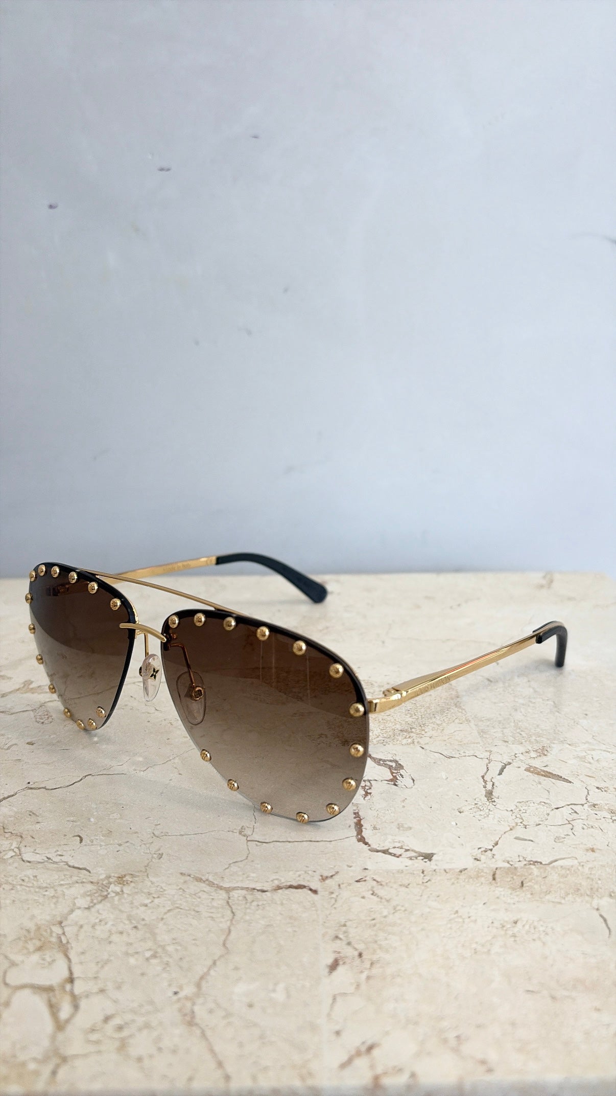 Louis Vuitton Gold Studded Aviator Sunglasses