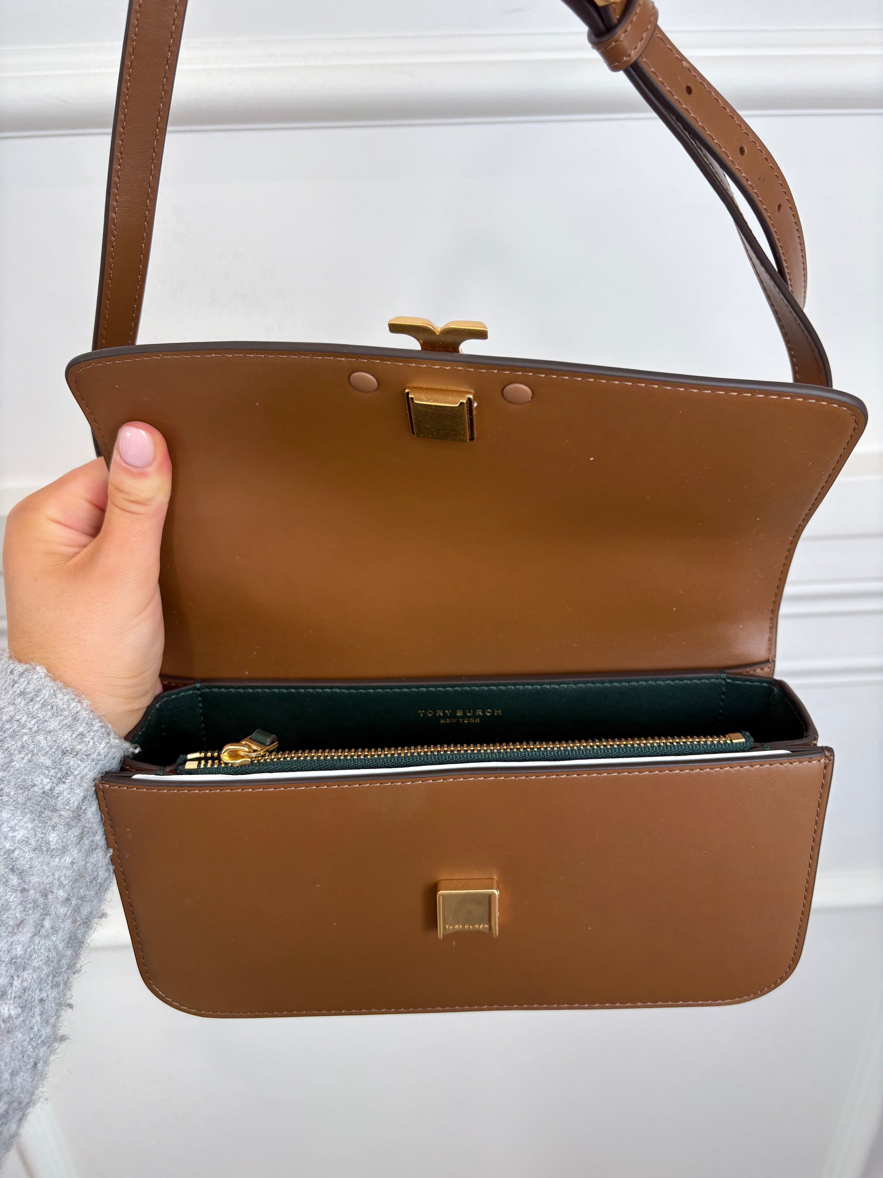 Tory Burch Tan Leather Logo Shoulder Bag