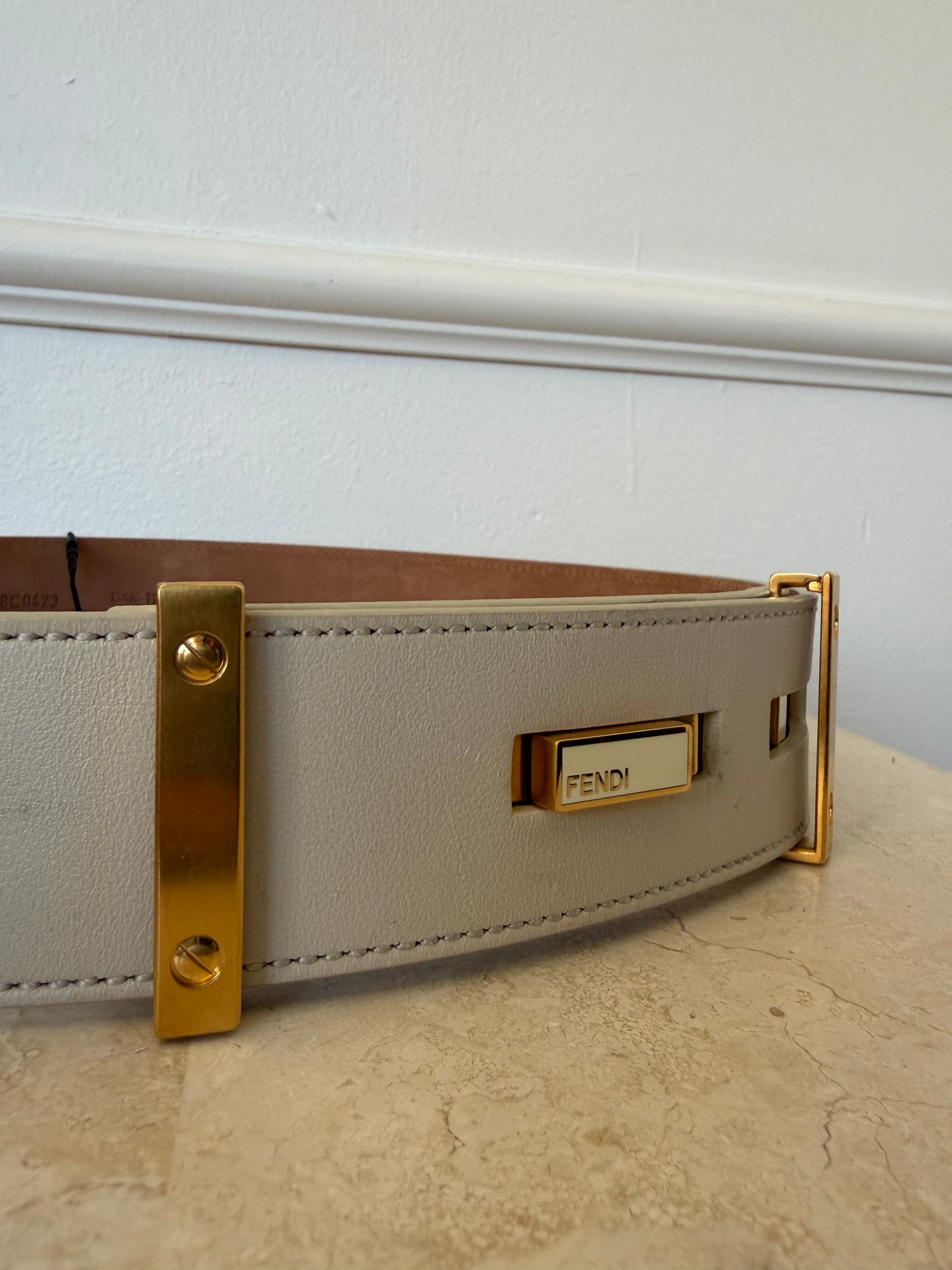Fendi Ecru Belt With Gold Hardware, 85/34