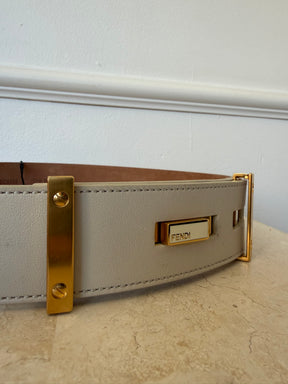 Fendi Ecru Belt With Gold Hardware, 85/34