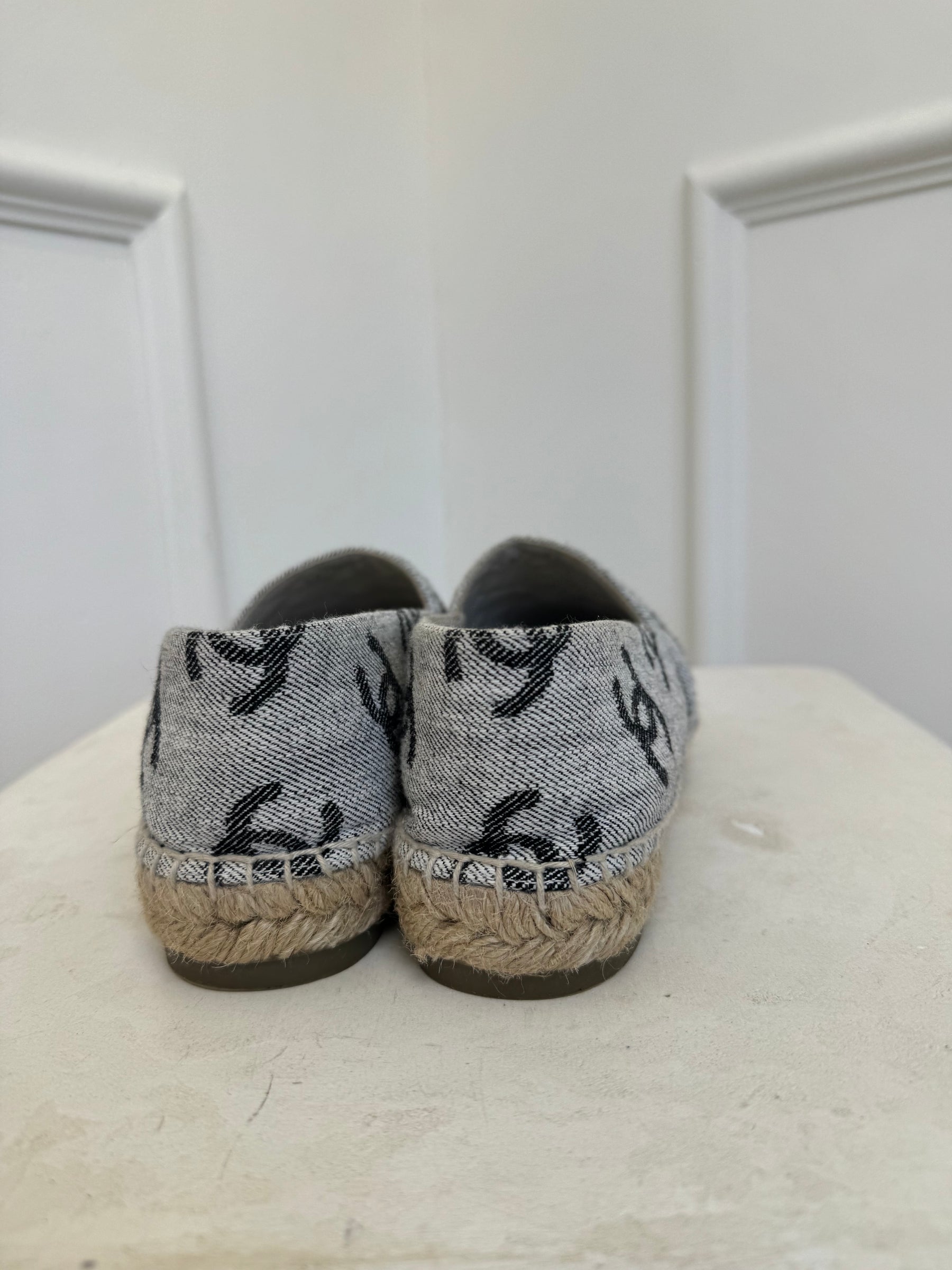 Chanel Grey and Black Canvas Logo Espadrilles, 40