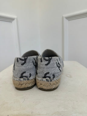 Chanel Grey and Black Canvas Logo Espadrilles, 40