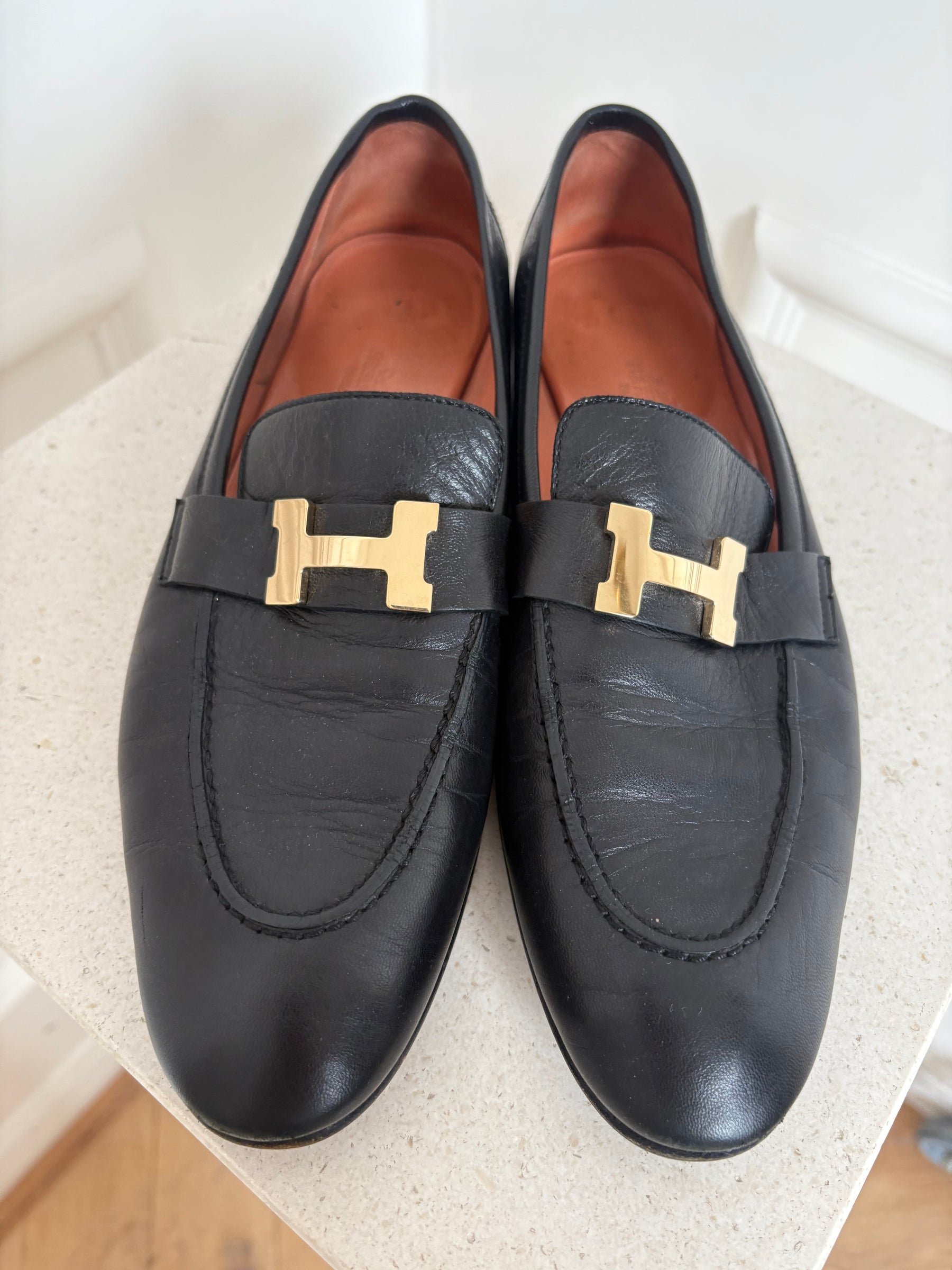Hermès Black Leather Paris Loafer, 40
