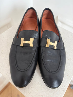 Hermès Black Leather Paris Loafer, 40