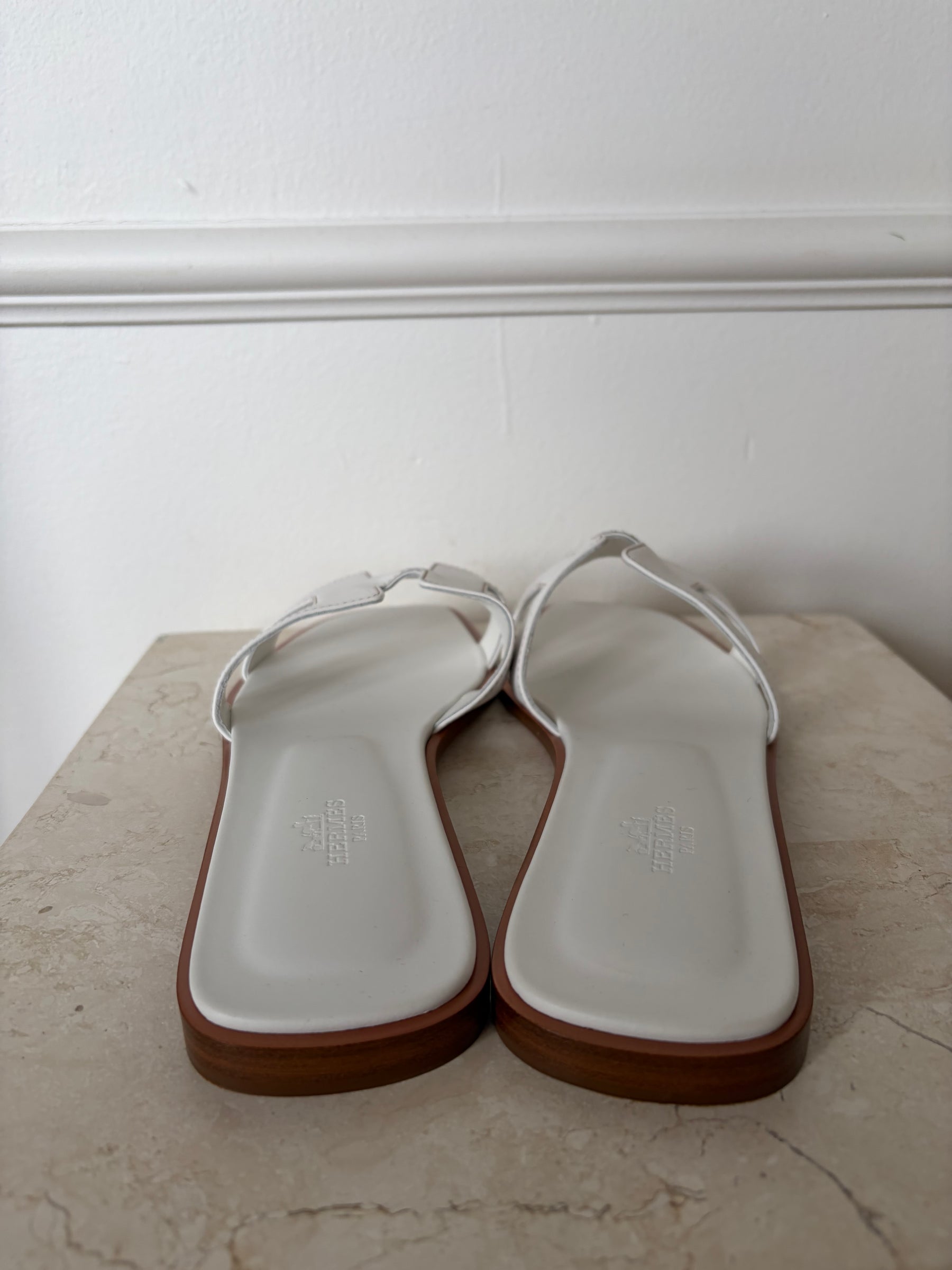 Hermès White Oran Sandals, 41