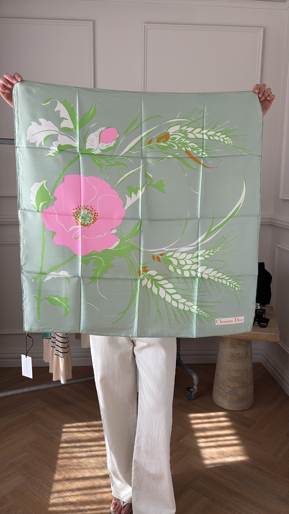 Dior Mint Orange and Pink Floral Silk Scarf 80