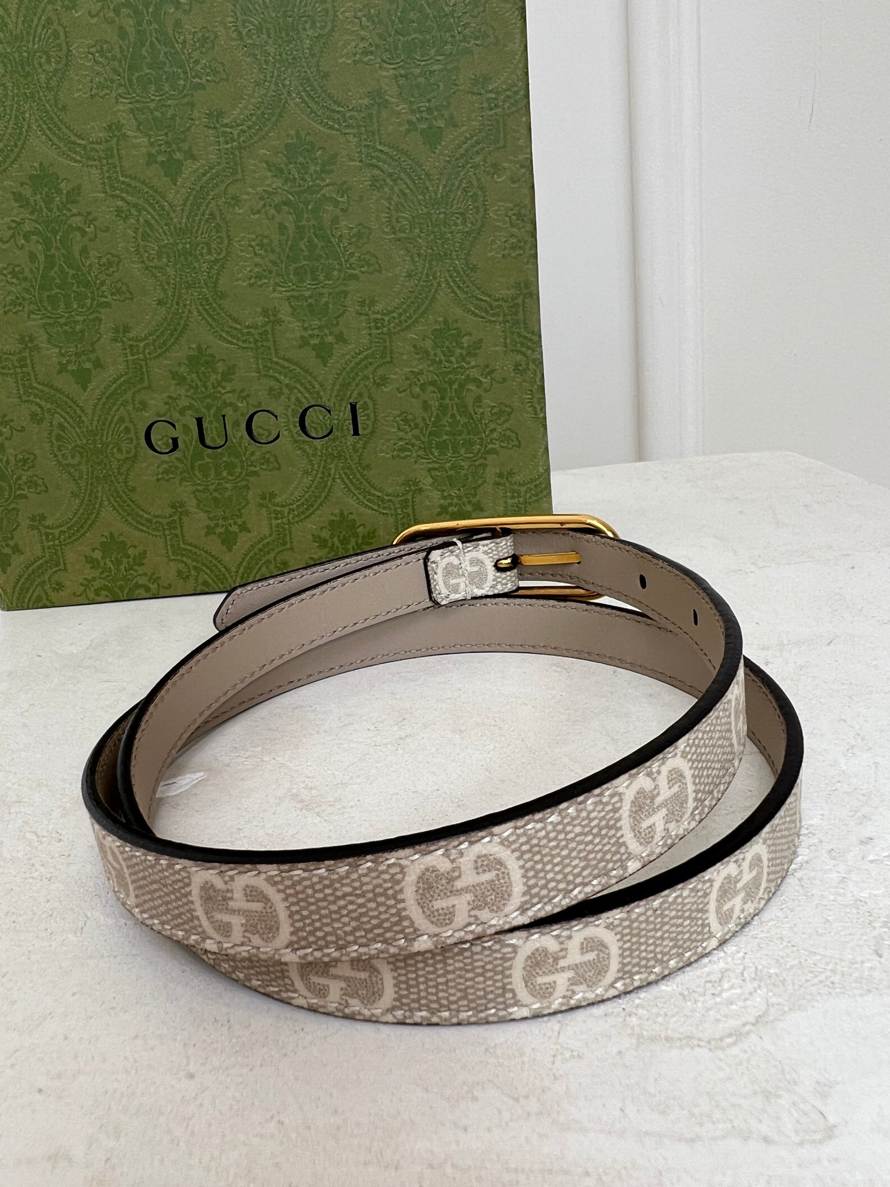 Gucci Beige Monogram Thin Belt, 75