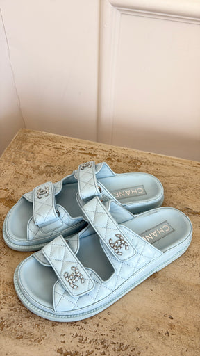 Chanel Blue Leather Backless Dad Sandals, 35.5C