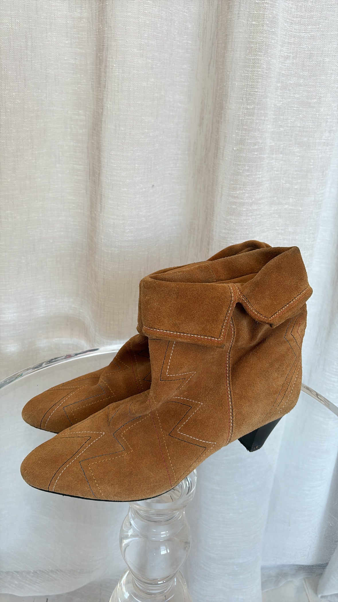 Isabel Marant Tan Suede Multi Top Stitch Ankle Boots, 40