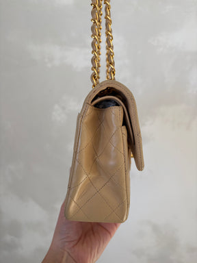 Chanel Small Classic Flap in Beige Lambskin Leather