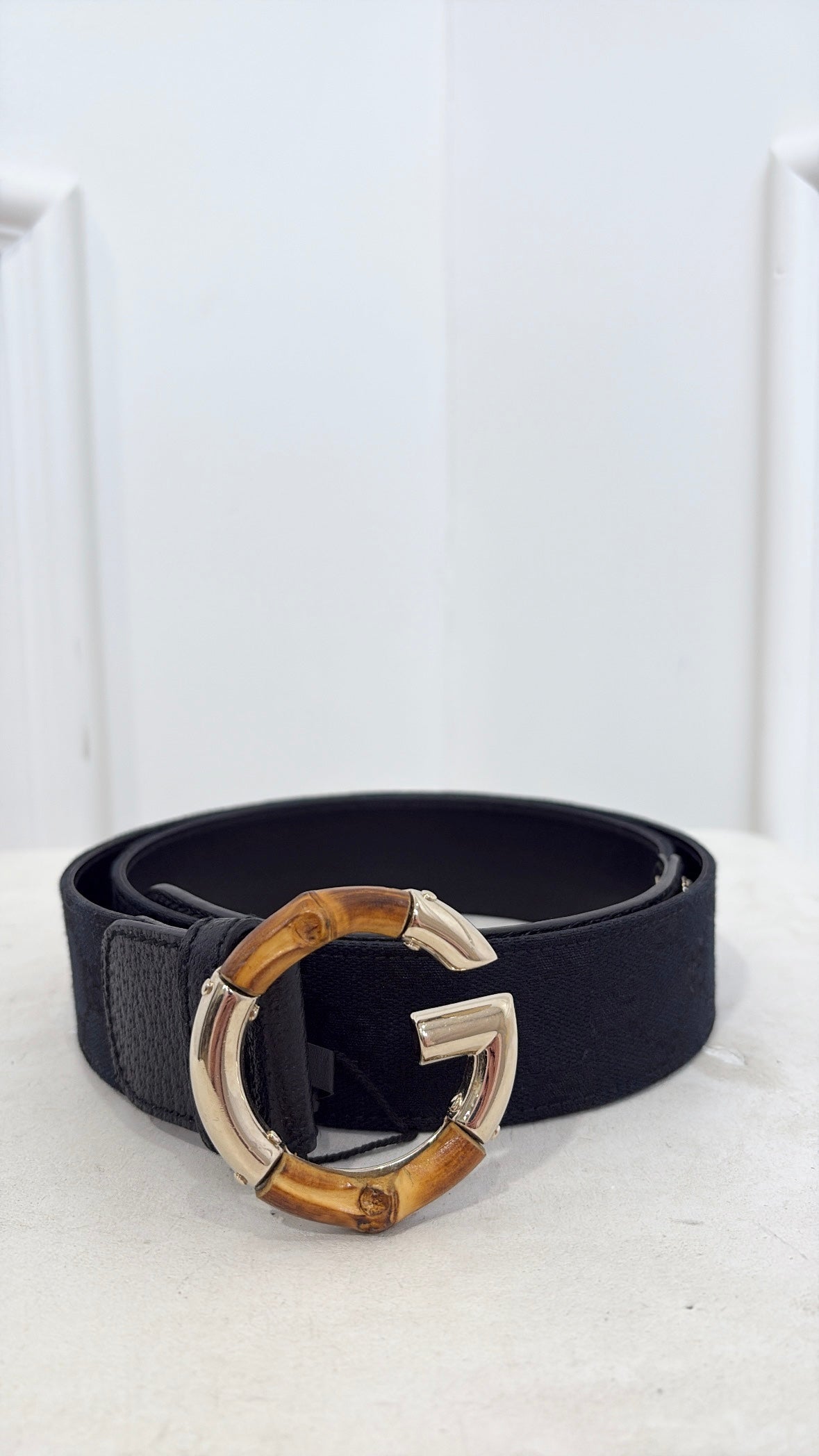 Gucci Black Canvas Monogram Bamboo G Blet, 95