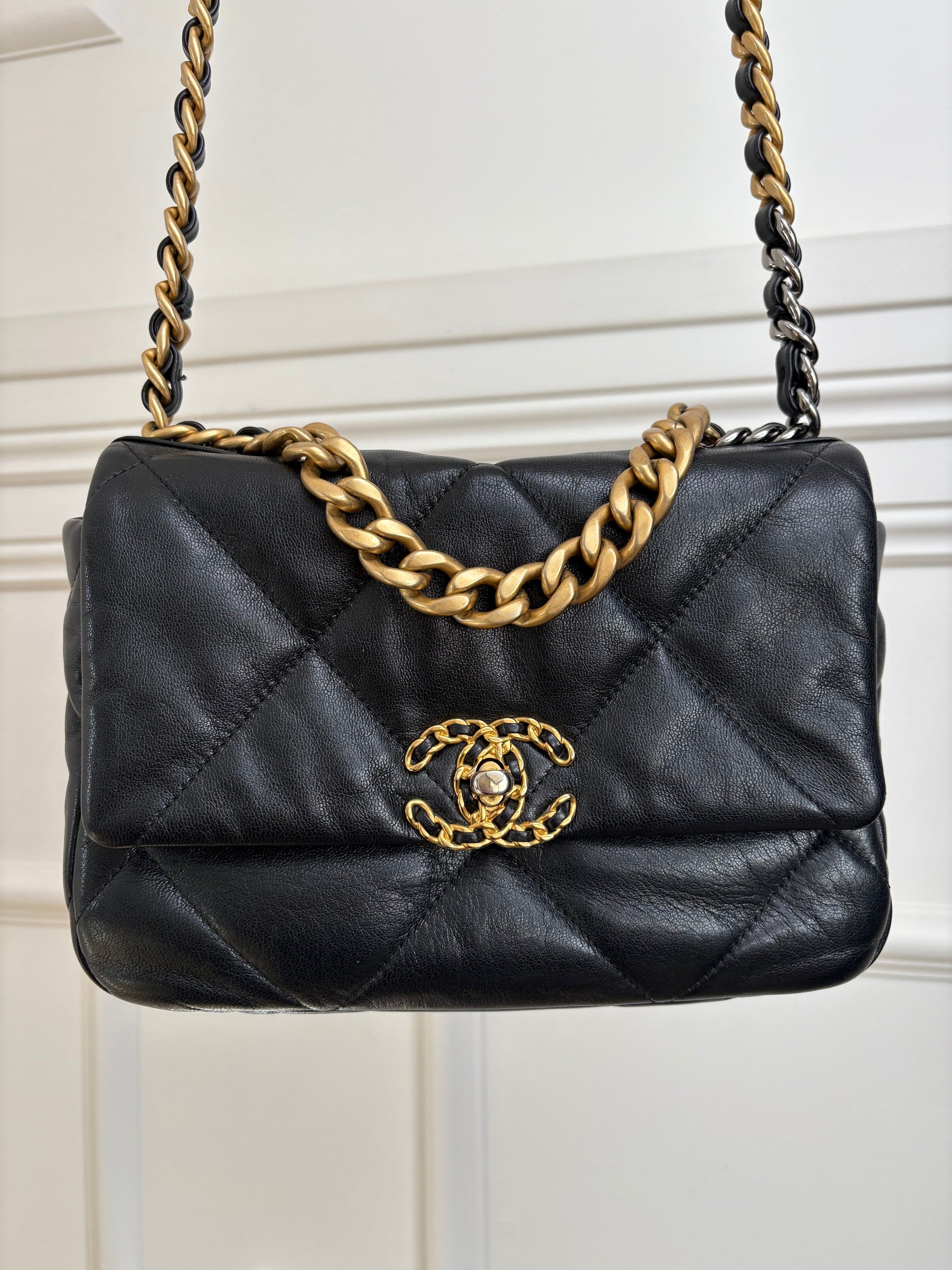 Chanel Black Leather Quilted 19 Bag