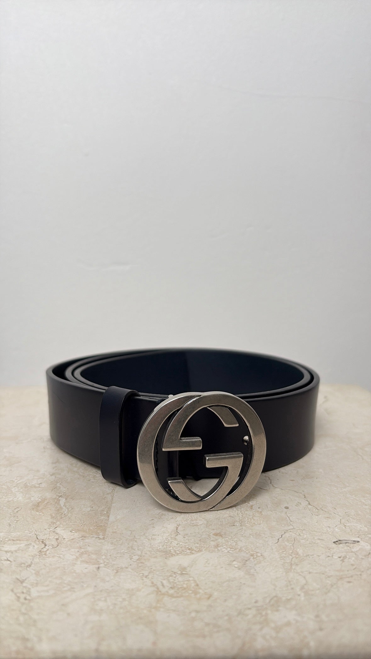 Gucci Dark Navy Leather Blondie Belt, 95