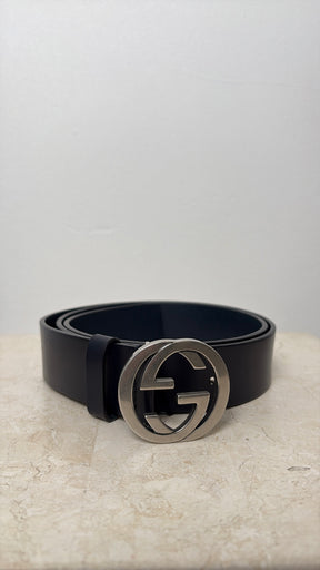 Gucci Dark Navy Leather Blondie Belt, 95