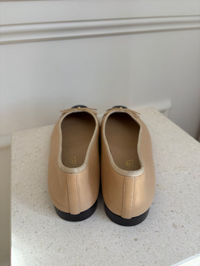 Chanel Beige and Black Leather Ballet Flats, 37.5