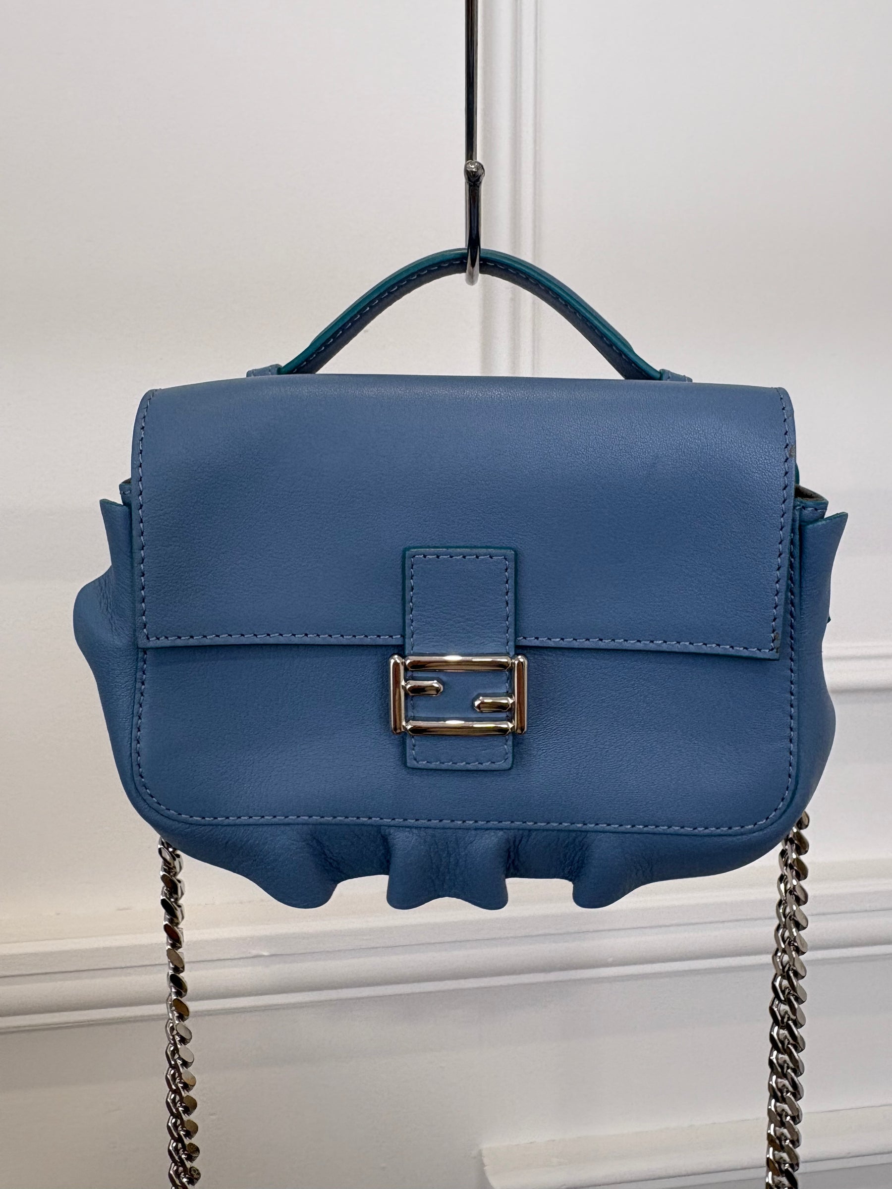 Fendi Blue and Burgundy Leather Double Sided Wave Baguette