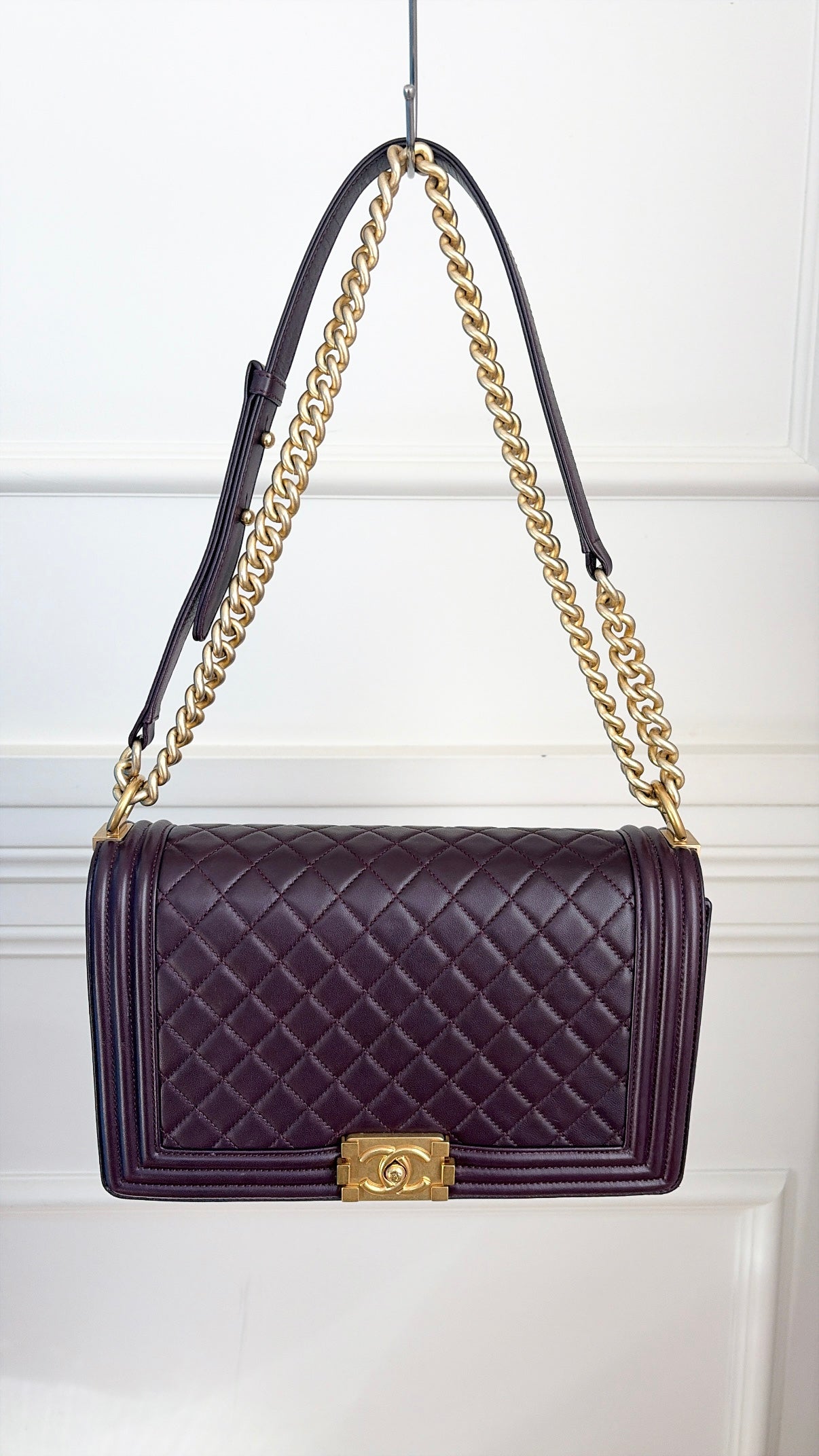 Chanel Aubergine Lambskin Leather Large Boy Bag