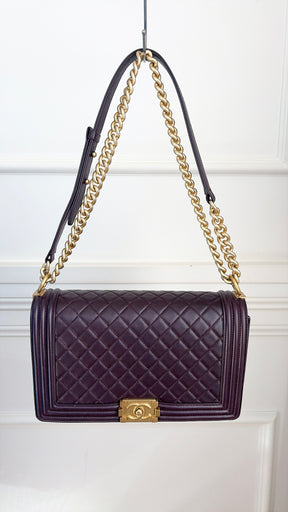 Chanel Aubergine Lambskin Leather Large Boy Bag