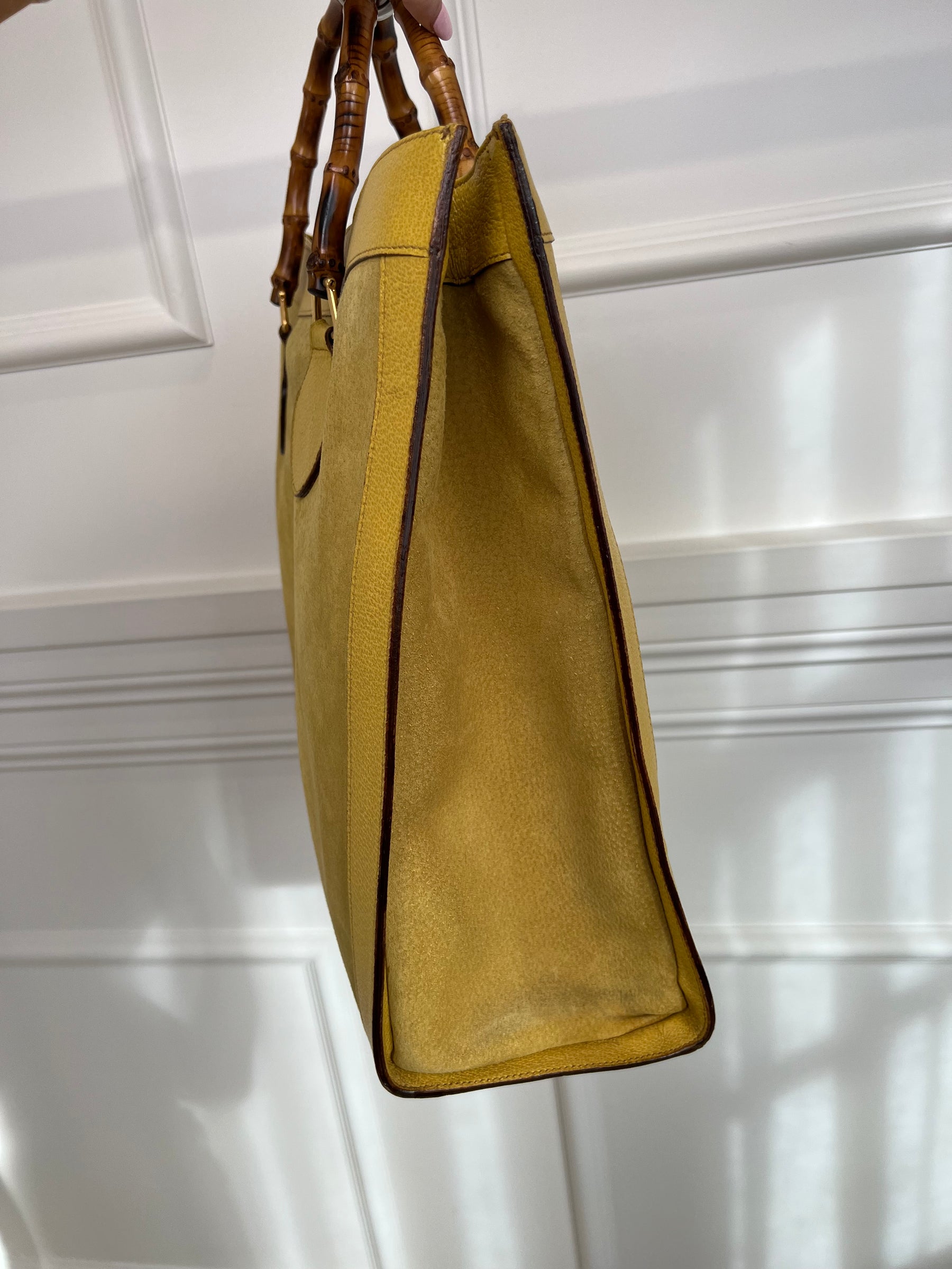 Gucci Yellow Suede and Leather  Large Vintage Diana Tote