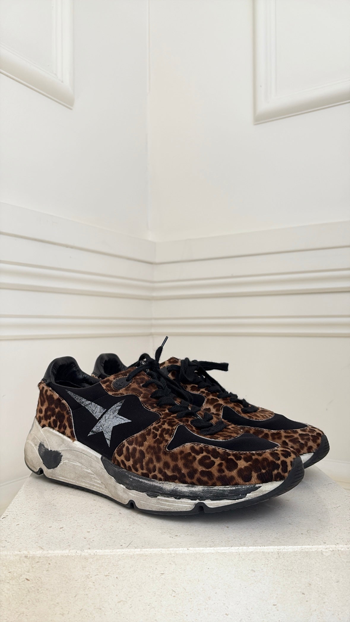 Golden Goose Leopard and Black 'Running' Sneakers, 40