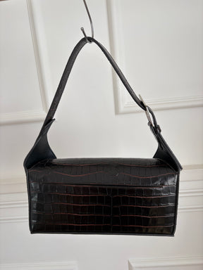 THE ATTICO Dark Brown Croc Embossed 7/7 Shoulder Bag