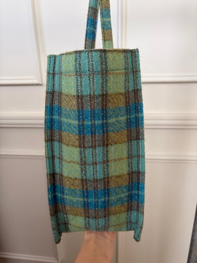 Sandro Blue and Green Plaid Tote Bag