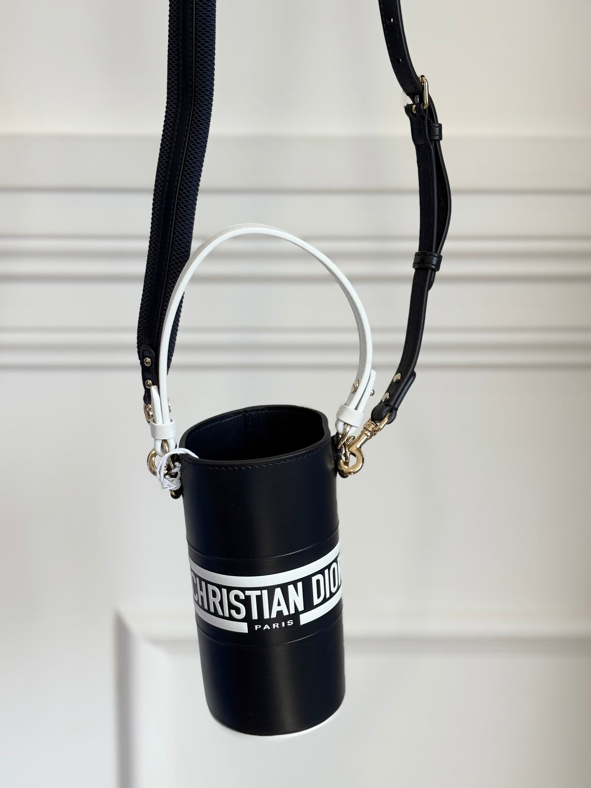 Dior Navy Leather Logo Crossbody Mini Bucket Bag