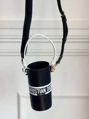 Dior Navy Leather Logo Crossbody Mini Bucket Bag