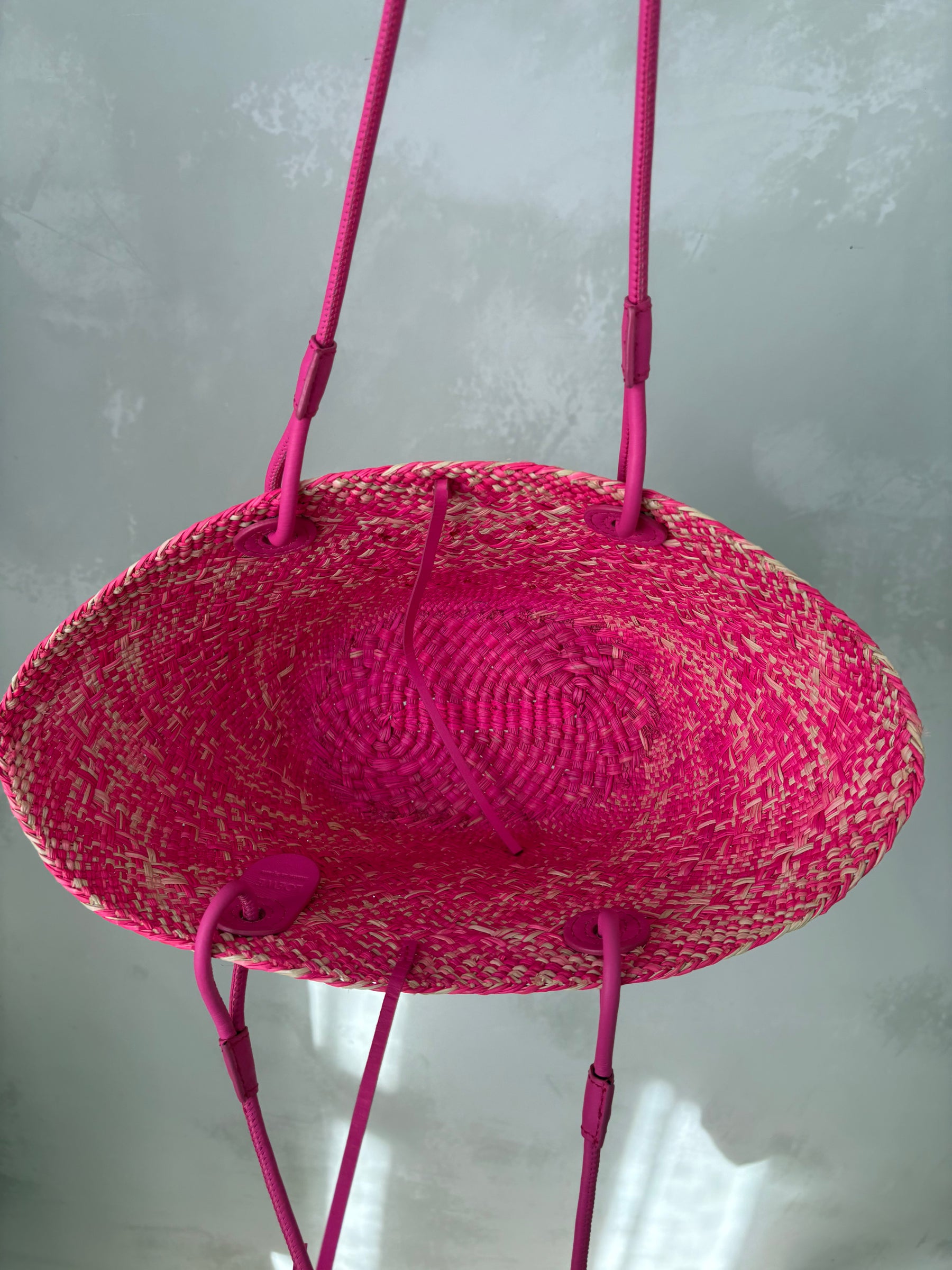Loewe Pink Raffia Small Anagram Basket Bag